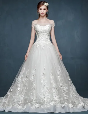 2015 Cordón Del Hombro Palabra De Salida Larga Boda Romántica El Vestido De La Novia Gorn