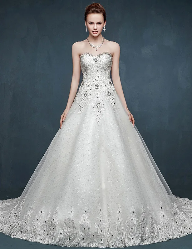 Bh Type Sommer Flash Diamant Luksus Lang Etterfolgende Brudekjole