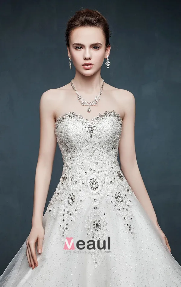 2015 Bra-type Summer Beading Luxury Long Trailing Wedding Dress