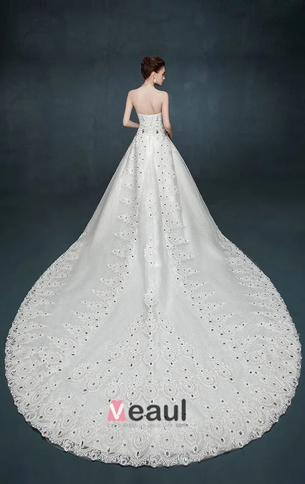 2015 Bra-type Summer Beading Luxury Long Trailing Wedding Dress