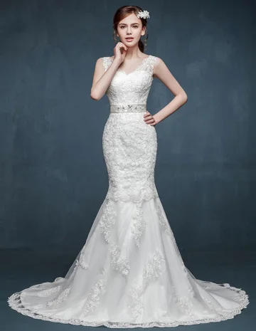 Oblubienica Podwojne Szelki Dekolt Fishtail Suknia Ślubna Byla Cienkie Slim Modele