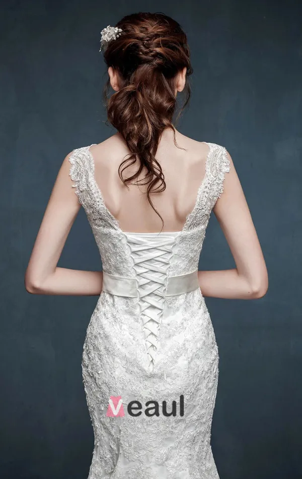 2015 The Bride Double Shoulder V-neck Straps Fishtail Wedding Dress Was Thin Slim Models