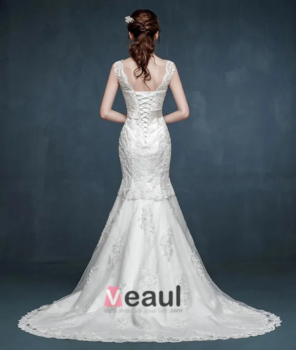 2015 The Bride Double Shoulder V-neck Straps Fishtail Wedding Dress Was Thin Slim Models