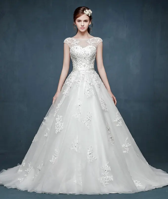 Spring Luksus Dobbel Skulder Brudekjole