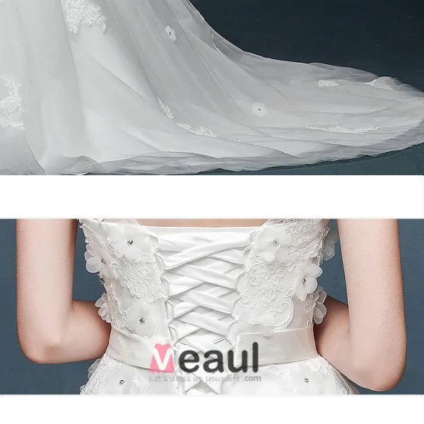 2015 Transparent Lace Handmade Petal Luxury Small Trailing Wedding Dress