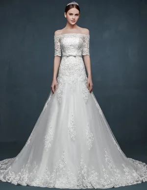Romantique Mot Fuite Epaule Slim Mince Robe De Mariée