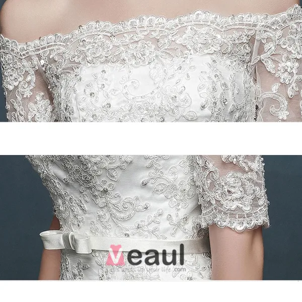 2015 Romantic Trailing Word Shoulder Slim Thin Bridal Dress