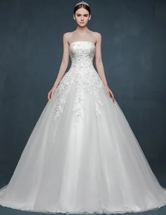 2015 Fashionable Lace Bra Type Romantic Bride Trailing Wedding Dress