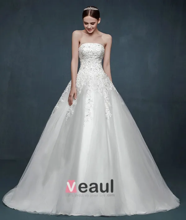 2015 Fashionable Lace Bra-type Romantic Bride Trailing Wedding Dress