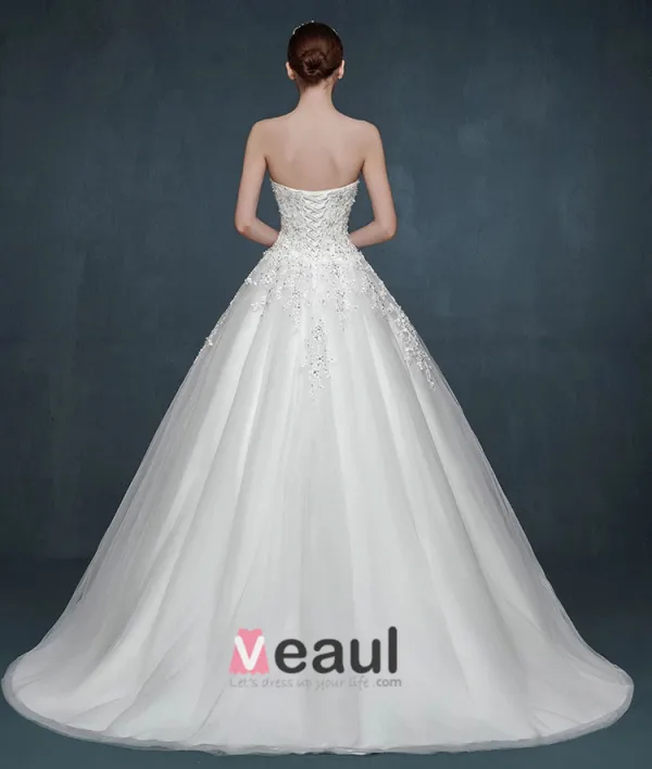 2015 Fashionable Lace Bra-type Romantic Bride Trailing Wedding Dress