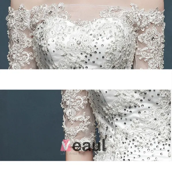 2015 Half Sleeve Word Shoulder Fishtail Lace Trailing Wedding Dress