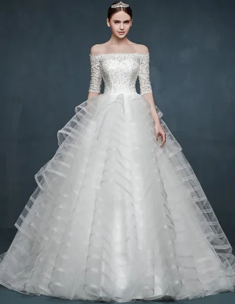 Vestido De Novia De Espesor Cuello Barco De Encaje De Manga Larga De Invierno 2015