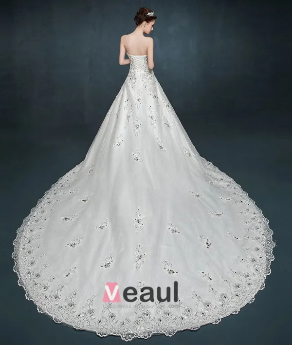 Inkrustowane Koncowe Diamenty Bridal Suknia Ślubna Romantyczny