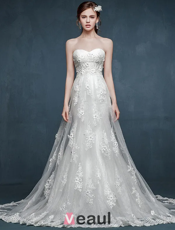 Robe De Mariée En Dentelle Romantique Blanche Bustier Robe De Mariage Avec Double Arrière