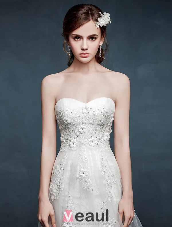 Robe De Mariée En Dentelle Romantique Blanche Bustier Robe De Mariage Avec Double Arrière