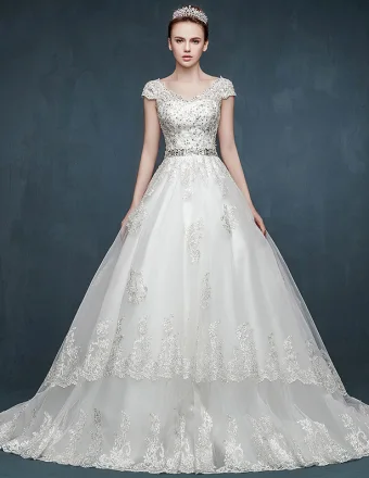 V Cuello Palabra De Longitud Vestido De Novia De Arrastre De Novia 2015 De La Vendimia