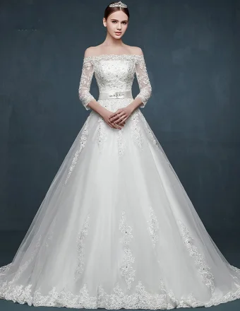 2015 Winter Bridal Lace Slim Thin Trailing Wedding Dress