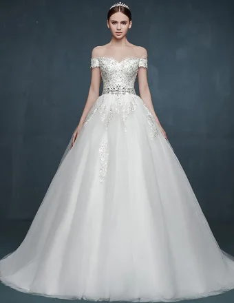 Vestido De Boda Nupcial De Pequeña Trailing 2015 De Novia De Encaje Hombro Palabra Romántica