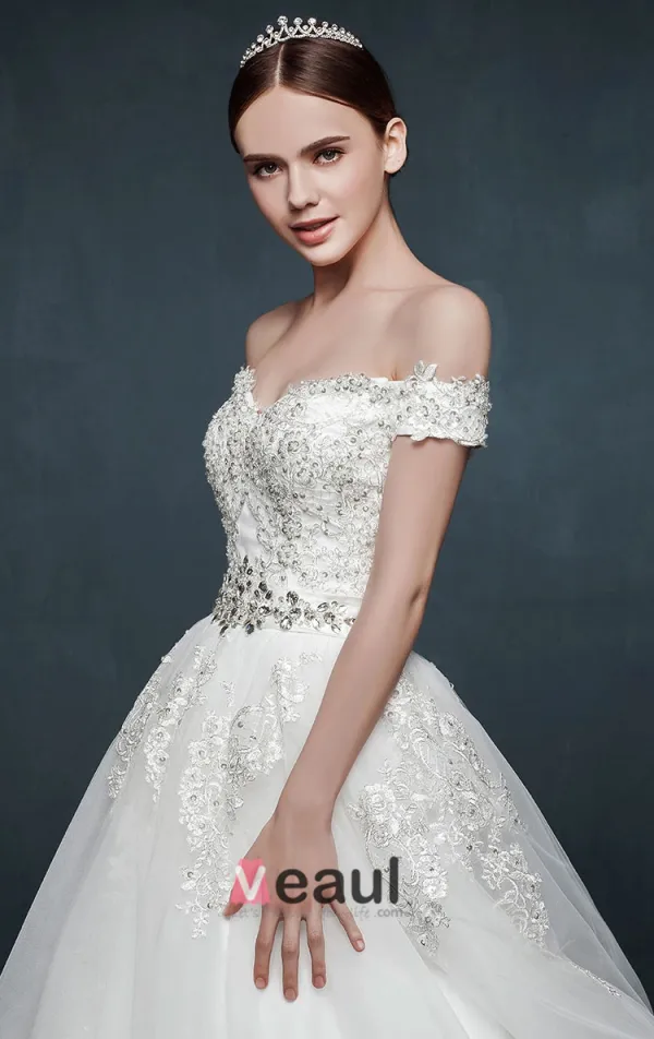 Mot Romantique Nuptiale Epaule Dentelle Robe De Mariage Nuptiale Petite Fuite
