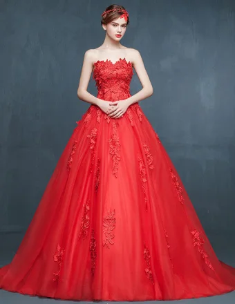 El Vestido Rojo De La Boda Nupcial Pequeña Trailing 2015 De Invierno