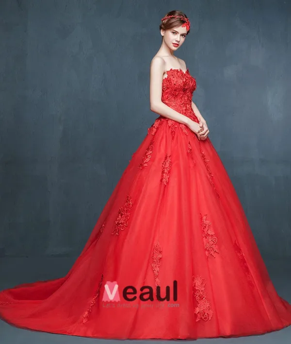 Zima Male Czerwone Bridal Suknia Ślubna Trailing