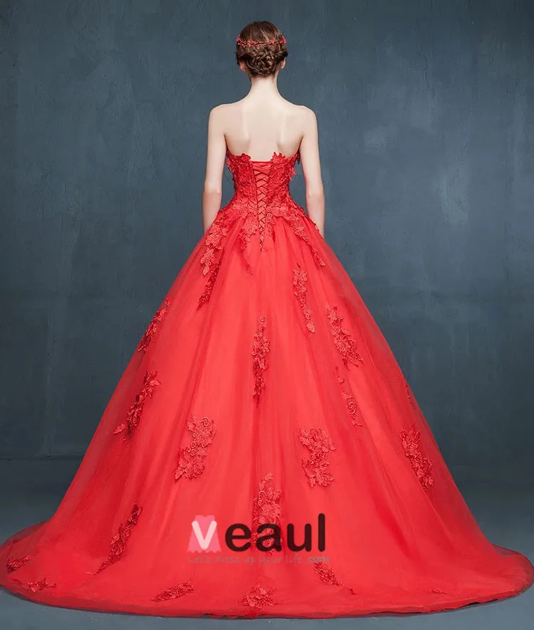 strapless open back dress Elegant Long Red Mermaid Sleeveless Prom Dress with Lace