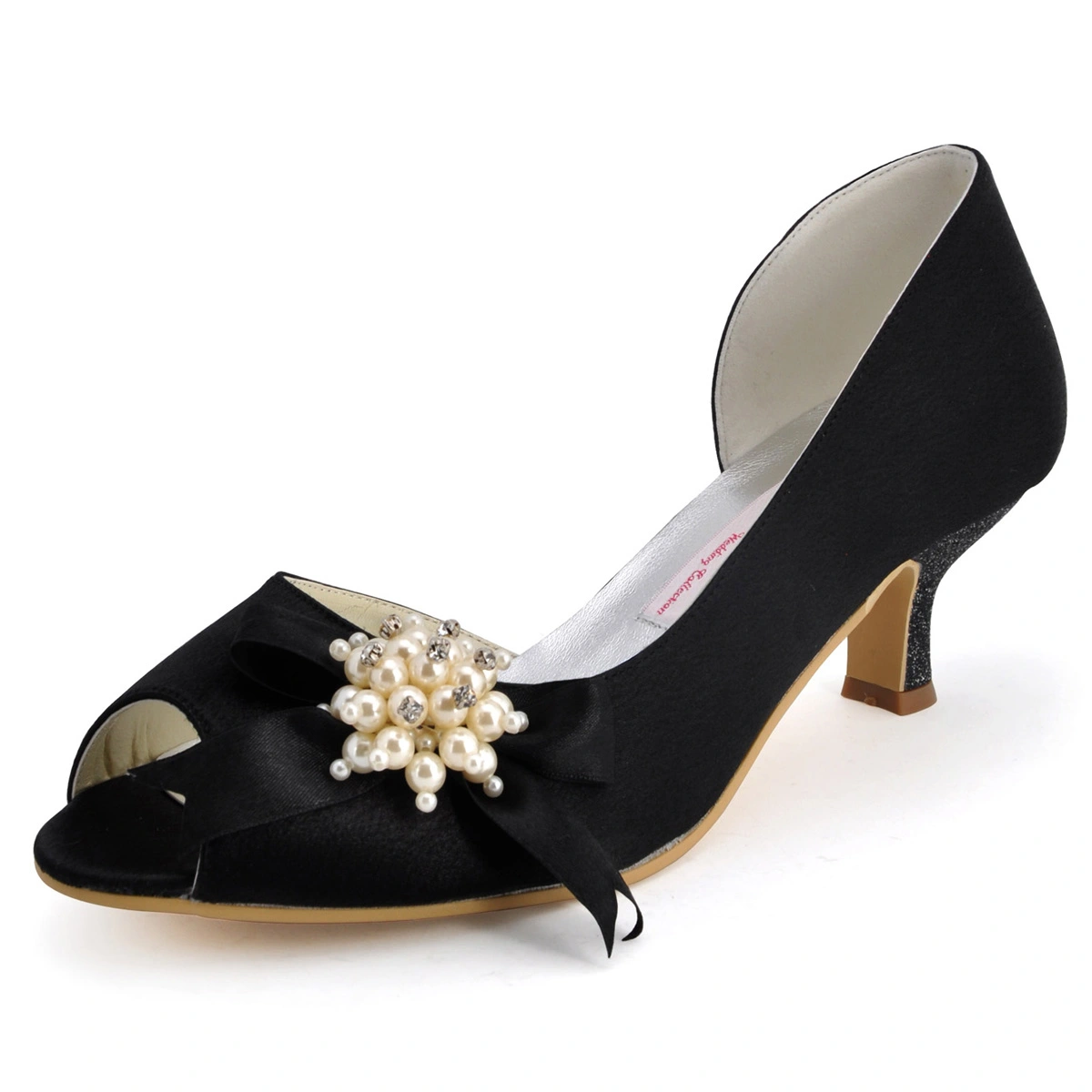 Chaussures Sexy Perlee De Mariage En Satin Noir Nouvelle Tete De Poisson Decoratif Fait Main Chaussures