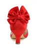 Handmade Custom Waterproof High-heeled Satin Bow Wedding Shoes With Foot Ring