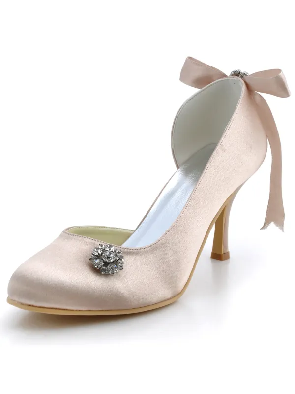 Pure Sweet Party Shoes High-end Satin Wedding Shoes Rhinestone Butterfly Decorative Heel