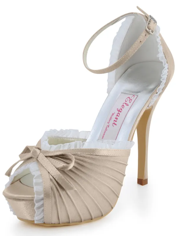 The New Ultra-high Heel Shoes Party Shoes Beige Satin Handmade Custom Wedding Shoes