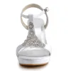 Handmade Custom Waterproof High-heeled White Satin Wedding Shoes Diamond