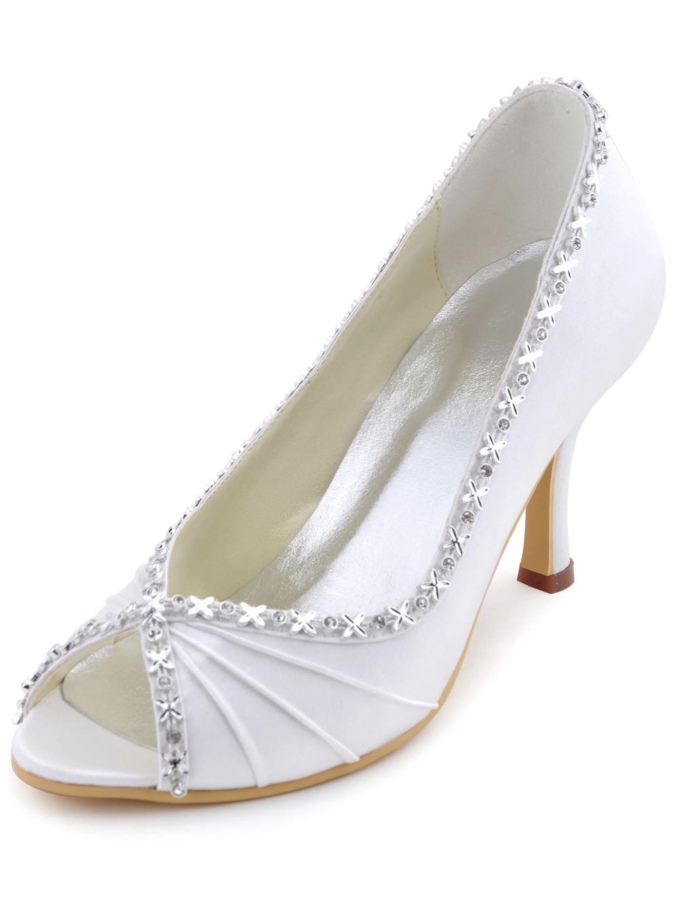 Women's Comfortable Glitter High Heel Wedding Shoes With Diamond, Openwork  Design And Back Strap | SHEIN USA