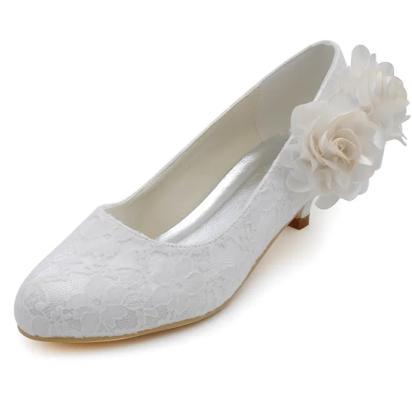 Light Sweet Lace Flowers Wedding Shoes Low-heeled Shoes Women's Singles Shoes Patty