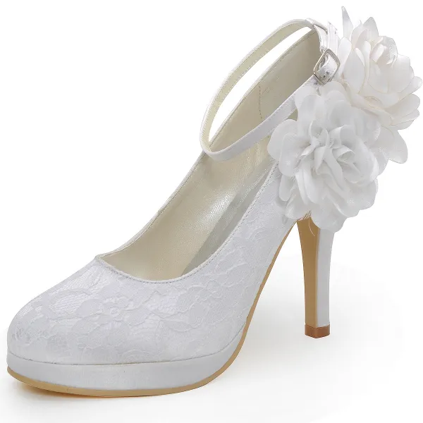 Waterproof High With Sweet Lace Flowers Bridal Shoes Foot Ring Strap Shoes