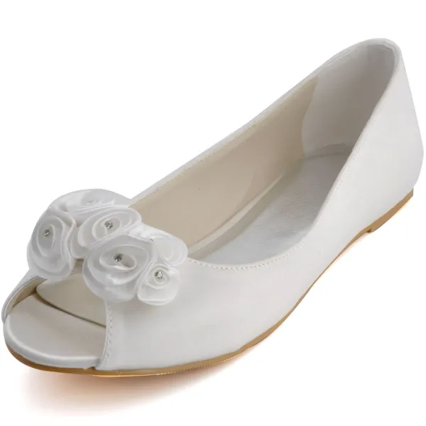 Comfortable And Stylish Handmade Sweet Flowers, Fish Head With Flat Shoes Wedding Shoes