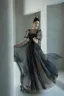 Chic / Beautiful Black Glitter Appliques Prom Dresses 2024 A-Line / Princess Scoop Neck Short Sleeve Backless Floor-Length / Long Prom Formal Dresses