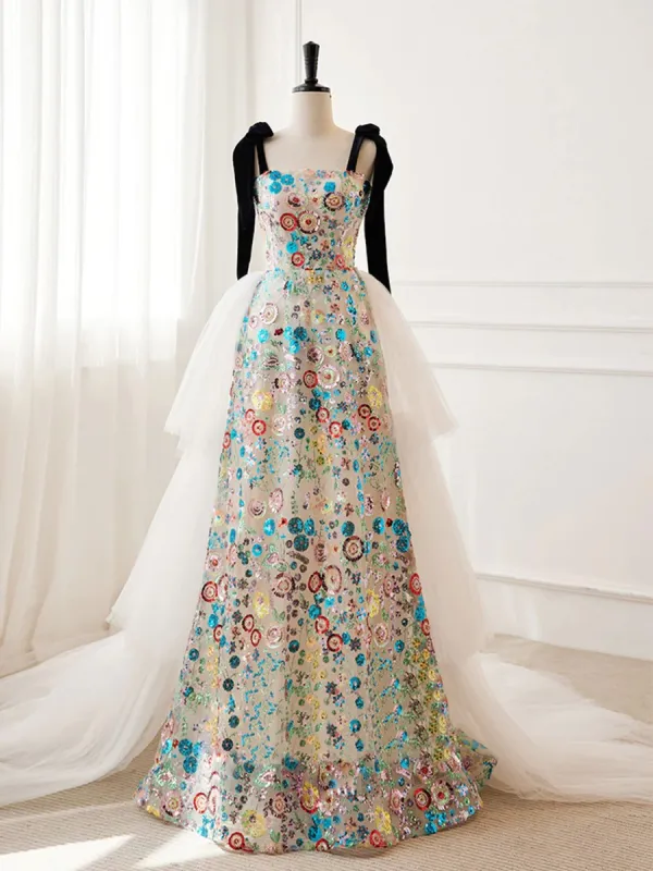 Amazing Unique Multi Colors Sequins White Prom Dresses 2024 A Line Princess Spaghetti