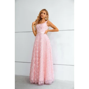 Chic Belle Rougissant Rose Appliques Paillettes Robe De Bal 2023 Princesse Encolure Carrée Sans Manches Dos Nu Longue Promo Robe De Ceremonie