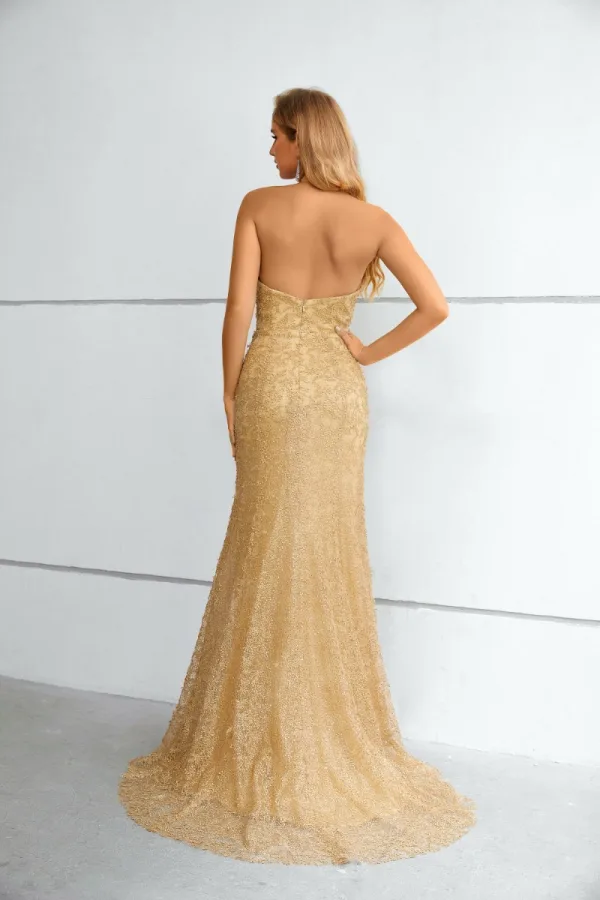 Sexy Gold Lace Sequins Evening Dresses Trumpet / Mermaid 2023 Halter Sleeveless Backless Floor-Length / Long Evening Party Formal Dresses
