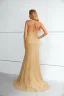 Sexy Gold Lace Sequins Evening Dresses Trumpet / Mermaid 2023 Halter Sleeveless Backless Floor-Length / Long Evening Party Formal Dresses
