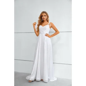Glamour Blanche Robe De Bal Robe De Soirée 2023 Princesse Bretelles Spaghetti Sans Manches Dos Nu Longue Robe De Ceremonie