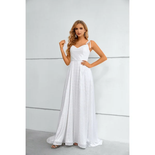 Glamorous White Prom Dresses Evening Dresses 2023 A-Line / Princess  Spaghetti Straps Sleeveless Backless Floor-Length / Long Formal Dresses