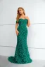 Chic / Beautiful Green Beading Lace Sequins Evening Dresses 2023 Trumpet / Mermaid Off-The-Shoulder Sleeveless Sweep Train Evening Party Formal Dresses