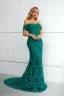 Chic / Beautiful Green Beading Lace Sequins Evening Dresses 2023 Trumpet / Mermaid Off-The-Shoulder Sleeveless Sweep Train Evening Party Formal Dresses
