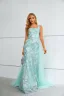 Charming Mint Green Lace Sequins Prom Dresses 2023 A-Line / Princess Square Neckline Sleeveless Floor-Length / Long Prom Formal Dresses