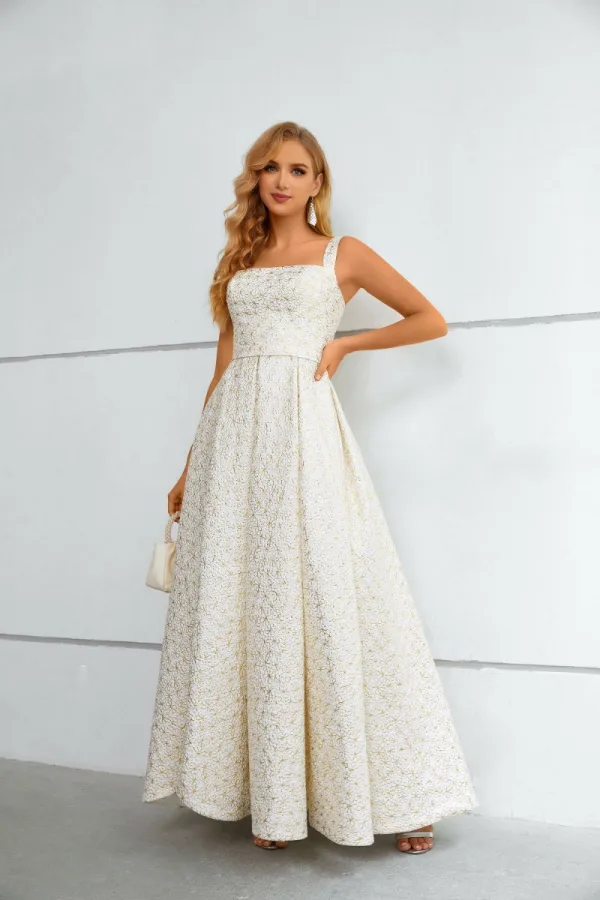 Fashion Ivory Flower Split Front Evening Dresses Prom Dresses 2023 A-Line / Princess Spaghetti Straps Sleeveless Backless Floor-Length / Long Evening Dresses