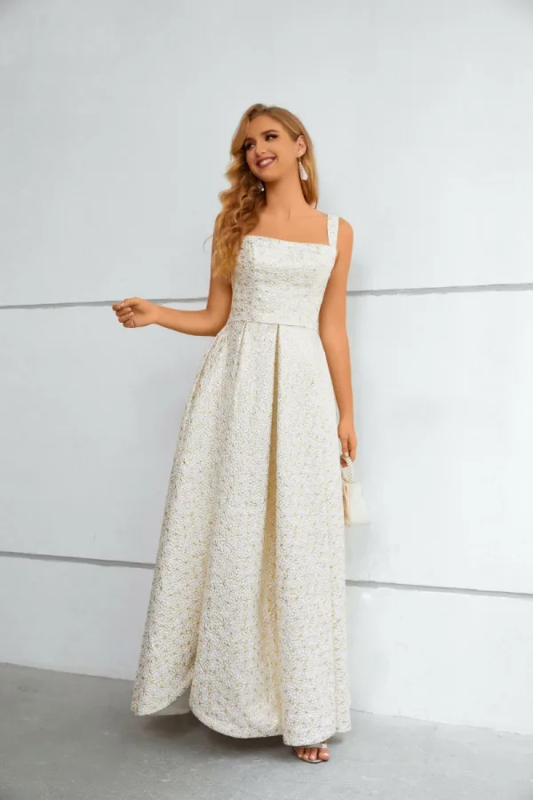 Fashion Ivory Flower Split Front Evening Dresses Prom Dresses 2023 A-Line / Princess Spaghetti Straps Sleeveless Backless Floor-Length / Long Evening Dresses