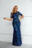 Sparkly Royal Blue Multi-Colors Sequins Evening Dresses 2023 Trumpet / Mermaid Scoop Neck Short Sleeve Floor-Length / Long Evening Party Formal Dresses