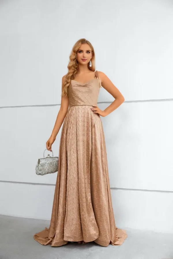 Chic / Beautiful Khaki Evening Dresses Prom Dresses 2023 A-Line / Princess Spaghetti Straps Sleeveless Backless Sweep Train Evening Party Formal Dresses