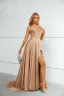 Chic / Beautiful Khaki Evening Dresses Prom Dresses 2023 A-Line / Princess Spaghetti Straps Sleeveless Backless Sweep Train Evening Party Formal Dresses